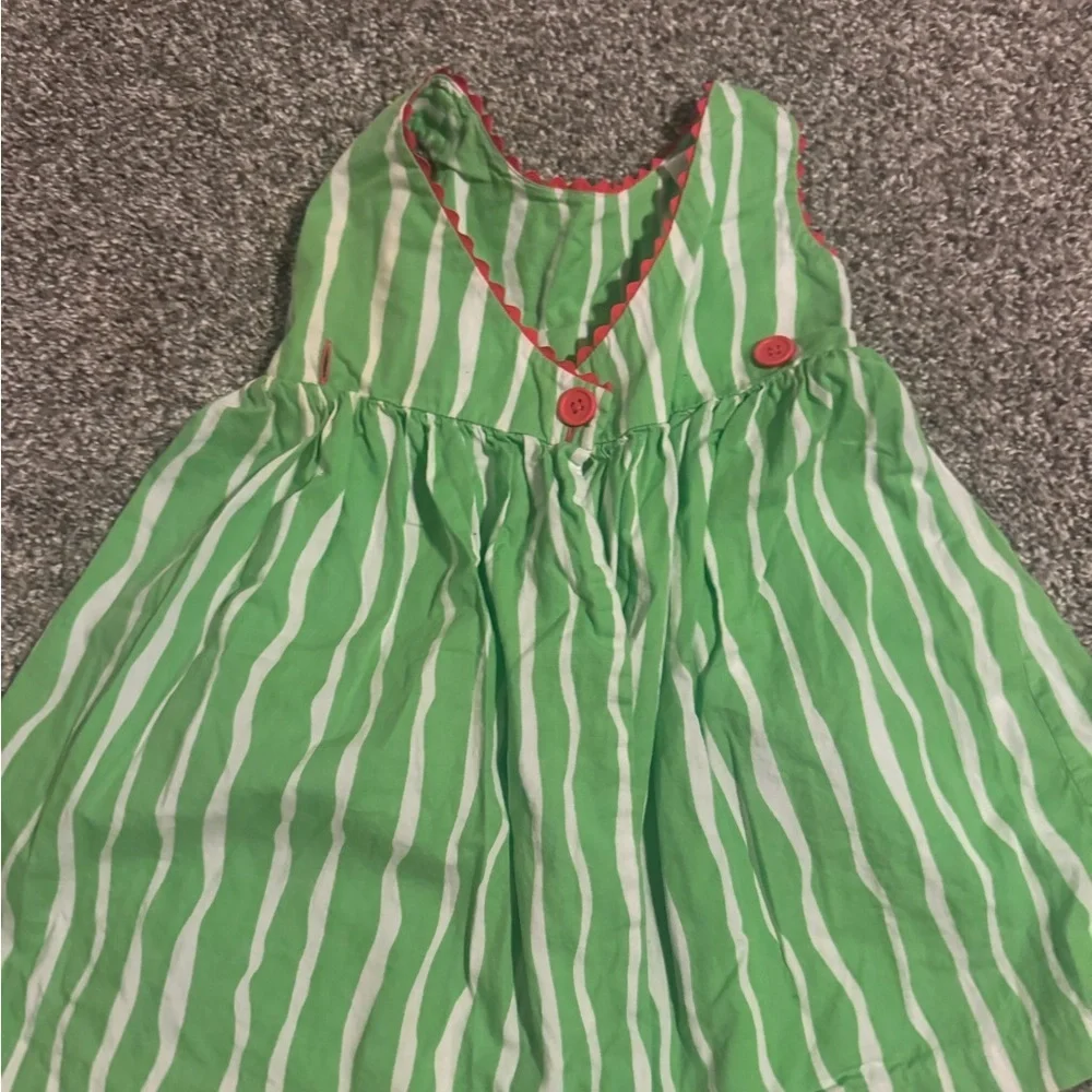 Marmaletta Green and White Striped Smoked Kids Dress